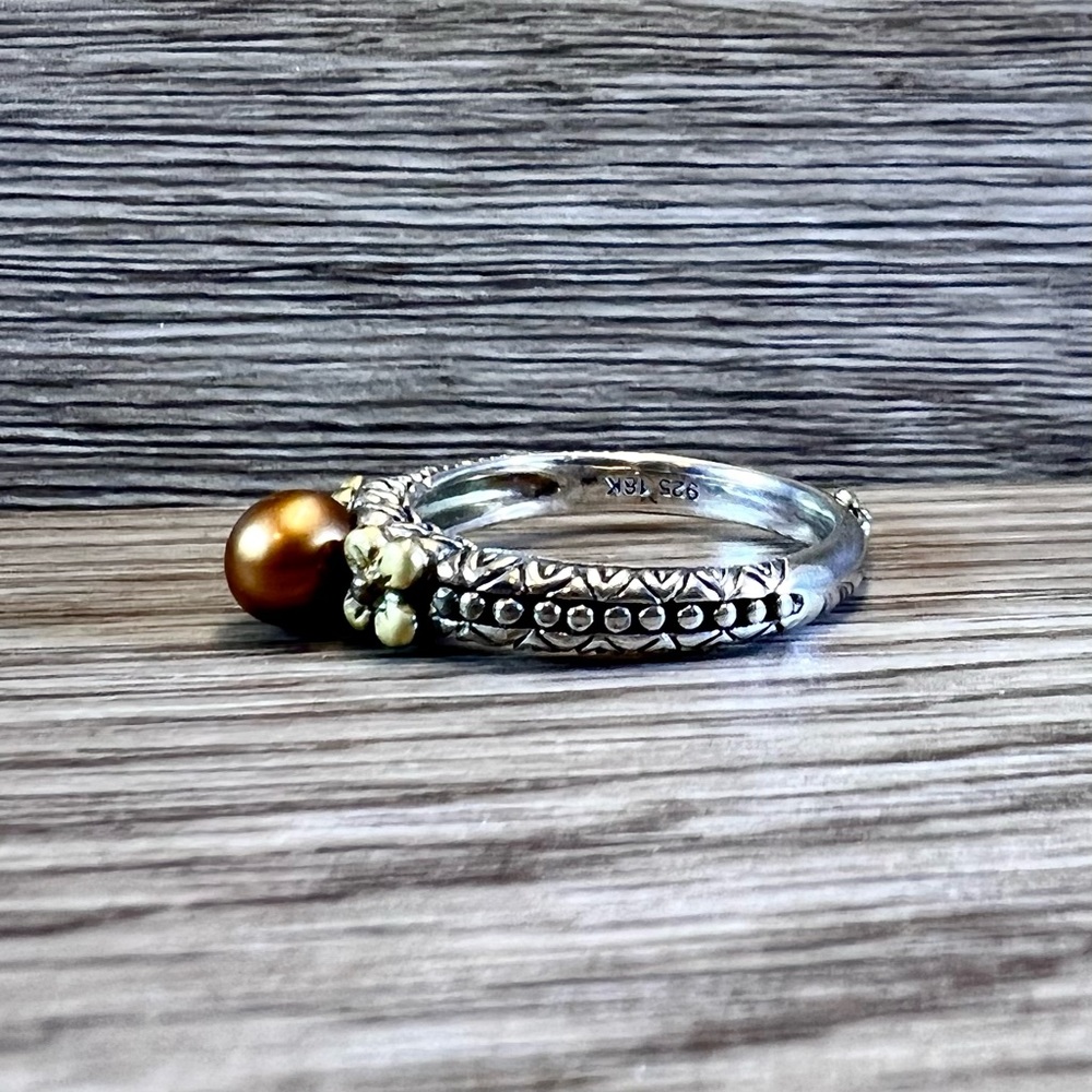 Barbara Bixby Ring Sterling Silver & 18k Yellow Gold Flower Pearl Ring, Size 10 - Picture 3 of 11